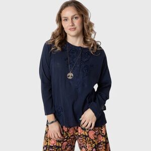 828 10/$50🏄🏻‍♀️ Mexicali Blues Cotton Gauze Kurta Tunic Navy Blue Top